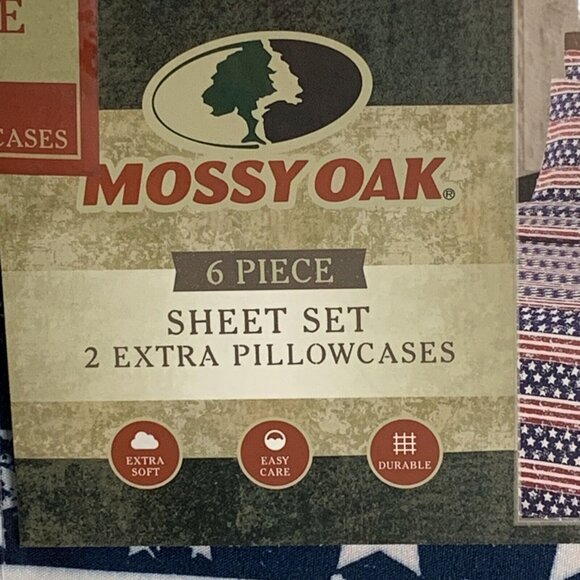 Mossy Oak Patriotic 6 Pc Sheet Set King Stars & Stripes Red White Blue NIP New - Picture 2 of 5